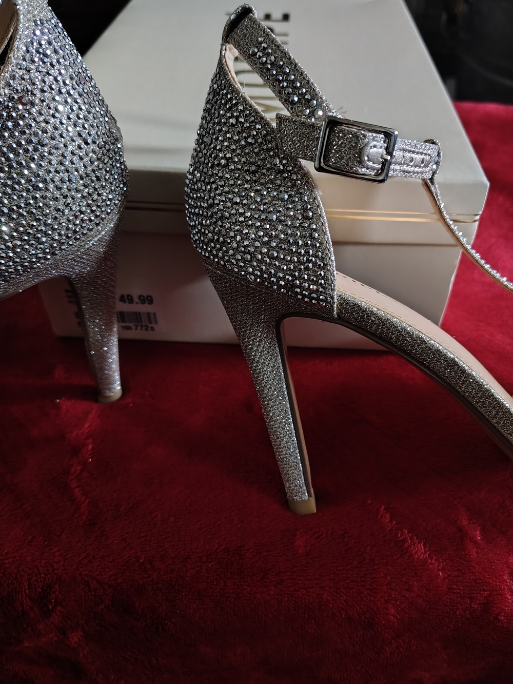 Maripe Silver Crystal Ankle-Strap Stiletto Heels